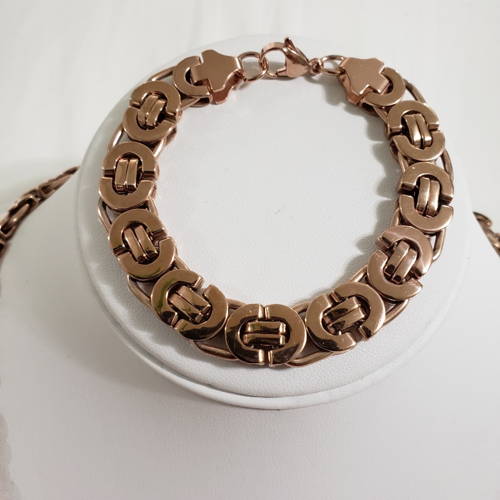 14K Rose Gold Byzantine Necklace & Bracelet - Picture 3 of 3